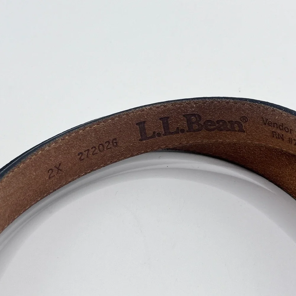 LL Bean Mens Black Full Grain Leather Belt Silver Buckle Made in USA 2X 272026